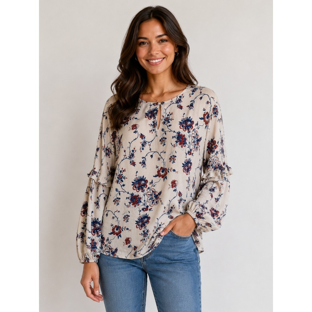 4our Dreamers Cream Floral Boho‎ Peasant Top Romantic Prairie Cottagecore XS NWT
